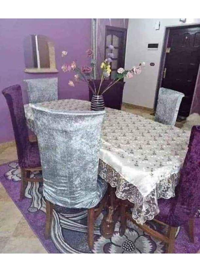 غطاء كرسي سفرة قطيفة (6 قطع) رمادي - Image 2